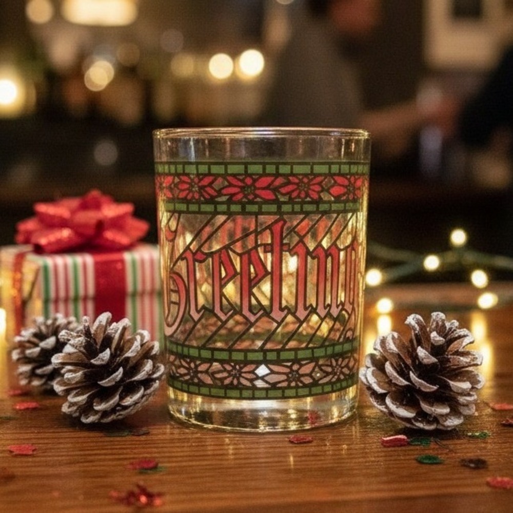 Houze Seasons Greetings Lowball Tumbler, Stained Glass Style,‎ Replacement Drink